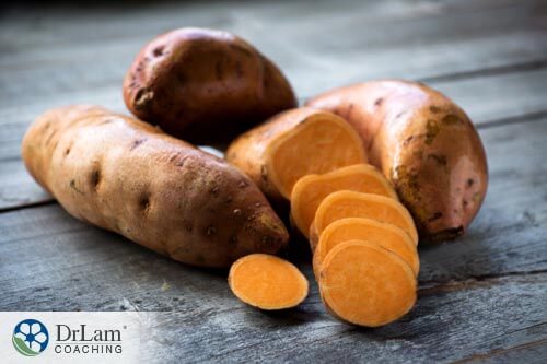 baked sweet potato on a wooden table