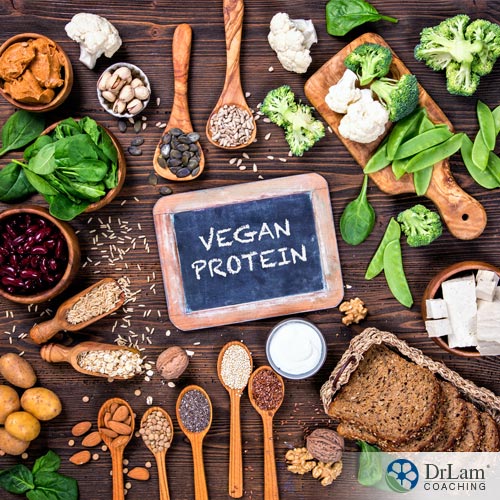 an image of high protein vegetarian food arranged on a wooden table
