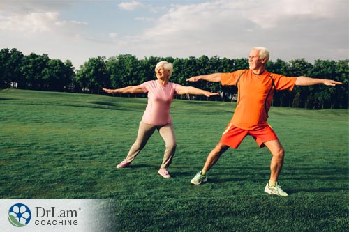 Older couple doing exercises for longevity and health