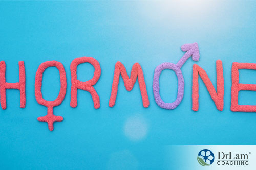 An image of a blue background with pink writing saying hormone