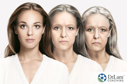 An image of a woman showing the progression of her aging