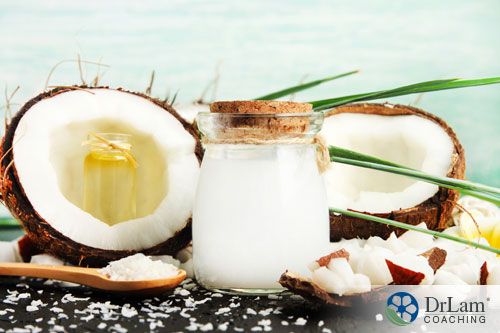 An image of coconuts and coconut oil