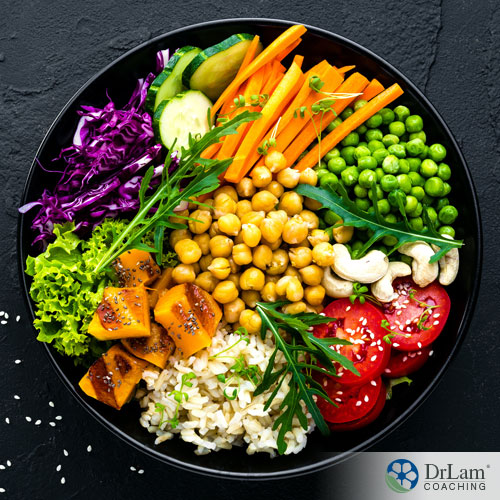 An image of a bowl of colorful vegan food