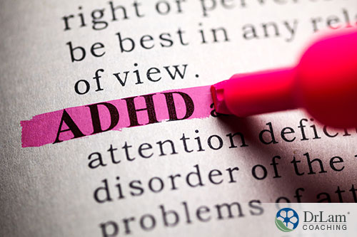 Word ADHD marked with pink marker