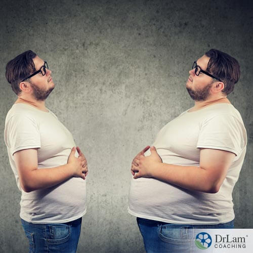 An image of a man before and after bloating
