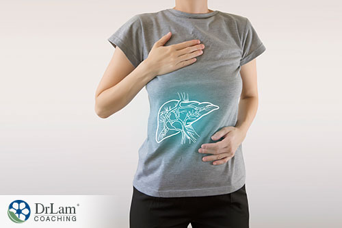 An image of a woman holding either side of her liver area