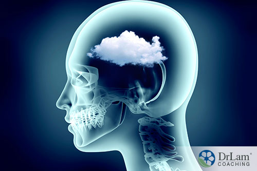 An image of a human head with a cloud where the brain is located