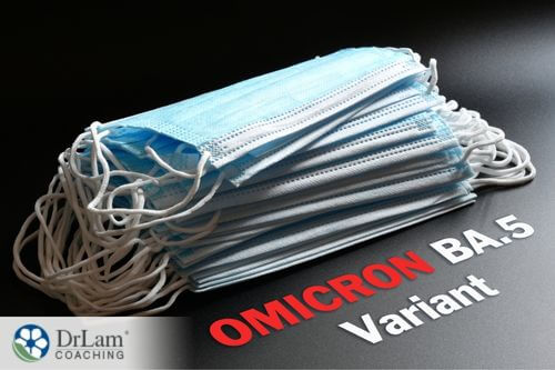An image of a stack of blue masks with Omicaron BA.5 Variant written next to it