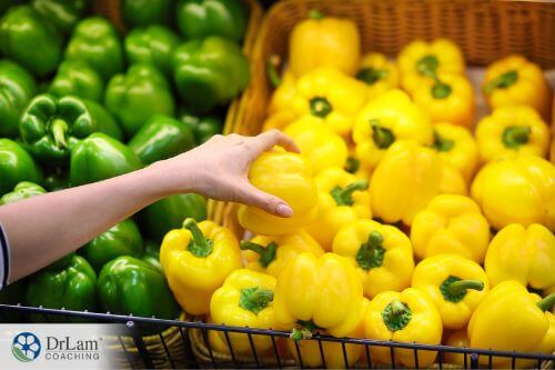 An image of yellow and green bell peppers