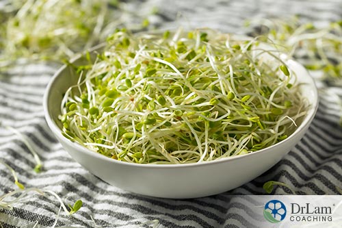 An image of a bowl of green sprouts