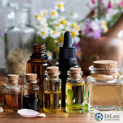 An image of 7 jars of different essential oils for cold sores