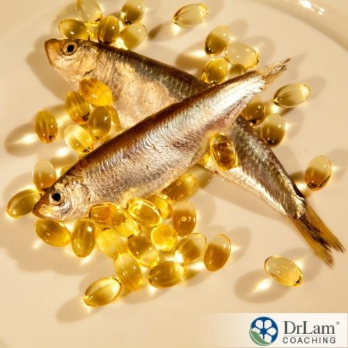 An image of fish oil gel caps with sardines on them