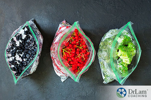 An image of three bags of frozen foods