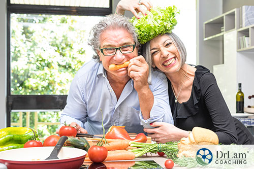An image of an older couple eating healthy foods