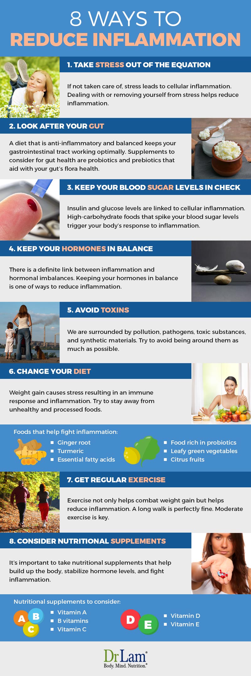 Check out this easy to understand infographic about the 8 ways to reduce inflammation