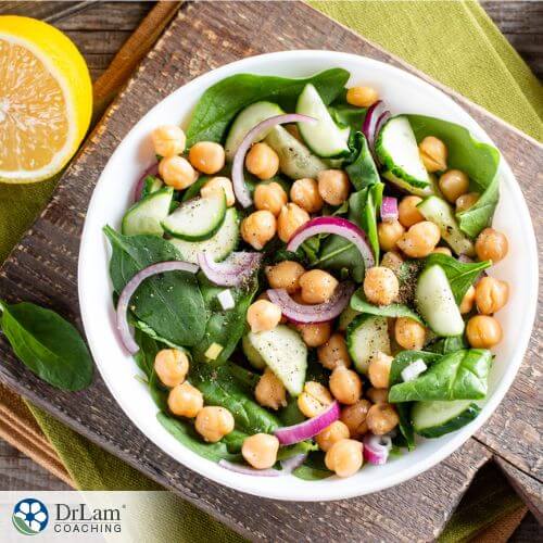 An image of a green salad with chickpeas