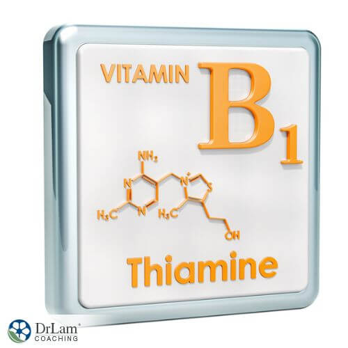 An image of a white tile with vitamin B1 information on it