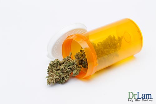 An image of medical cannabis pouring out of a pill bottle
