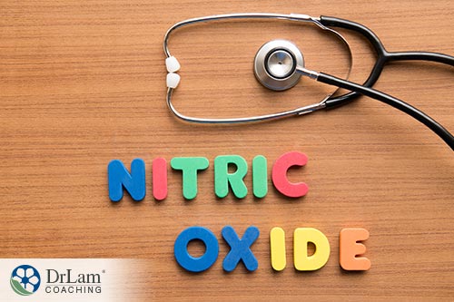 An image of a stethoscope and colored letters spelling out nitric oxide