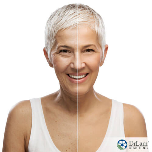 A before and after split screen image of an older woman