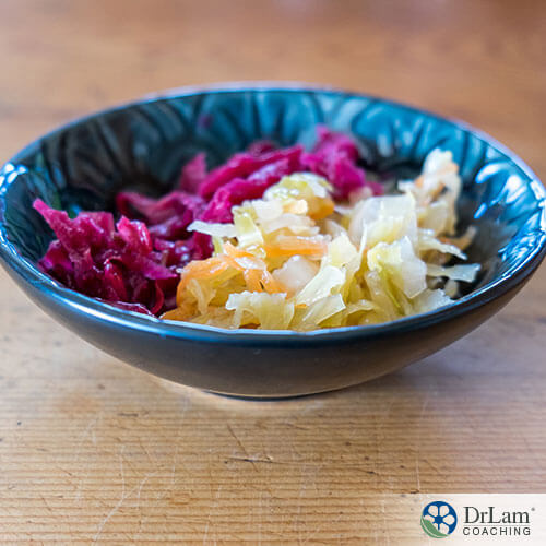 An image of a small saucer with white and purple sauerkraut