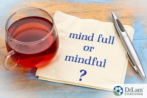 image showing the word mind full and mindful written in a note with a glass of wine