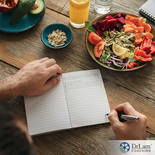 An image of a man planning his meals out in a notebook