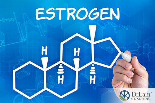 An image of the chemical composition of estrogen written in white with a blue background