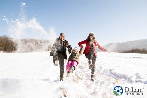 An image of a family of three staying active with winter exercise